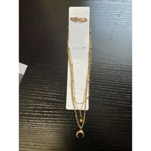 Triple Multi Layer Chain Circle Pendant Necklace Gold Tone‎ Layered Strand